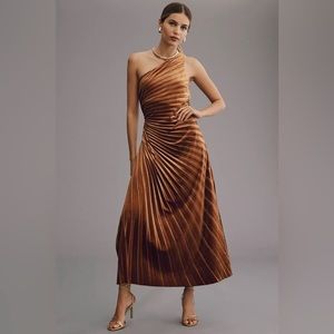 Delfi Collective one shoulder midi bronze velvet dress - New! - size Small